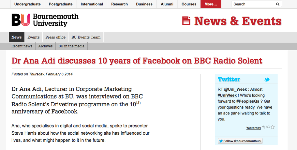 10 years of Facebook - Ana Adi on Radio Solent