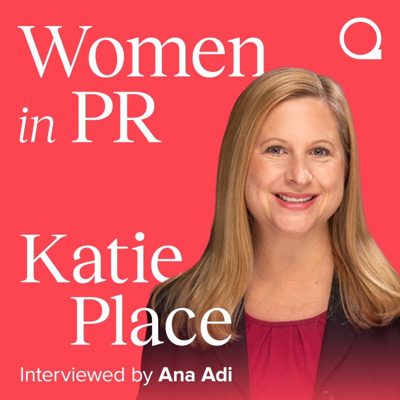 Katie Place on the cover of the Women in PR podcast